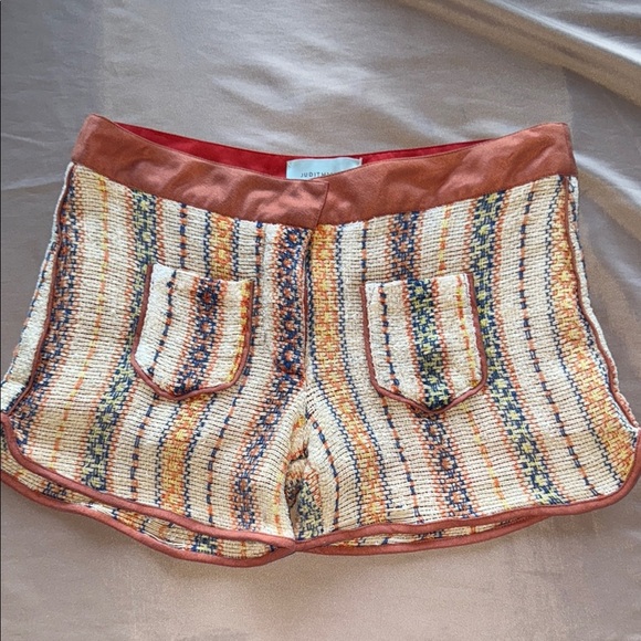 Judith March High Waist Woven Shorts - Orange and Cream - Picture 1 of 7